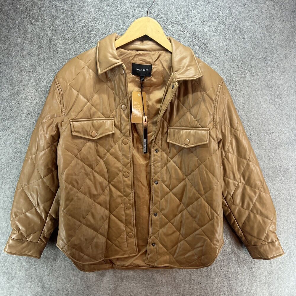 Love Tree Camel Colored Vegan‎ Leather Jacket Women’s size Small NWT